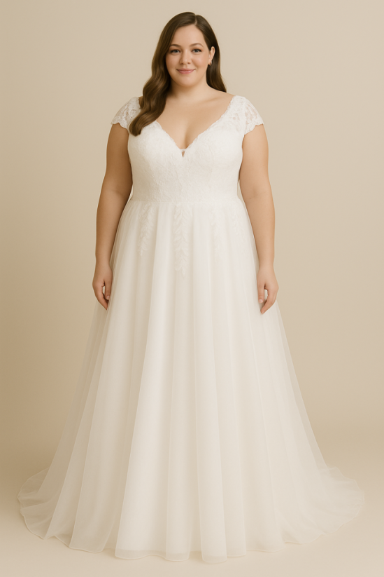 Novinka - Farba šiat: Ivory, Veľkosť šiat (PLUS SIZE): 50, Typ viazania: Šnurovačka