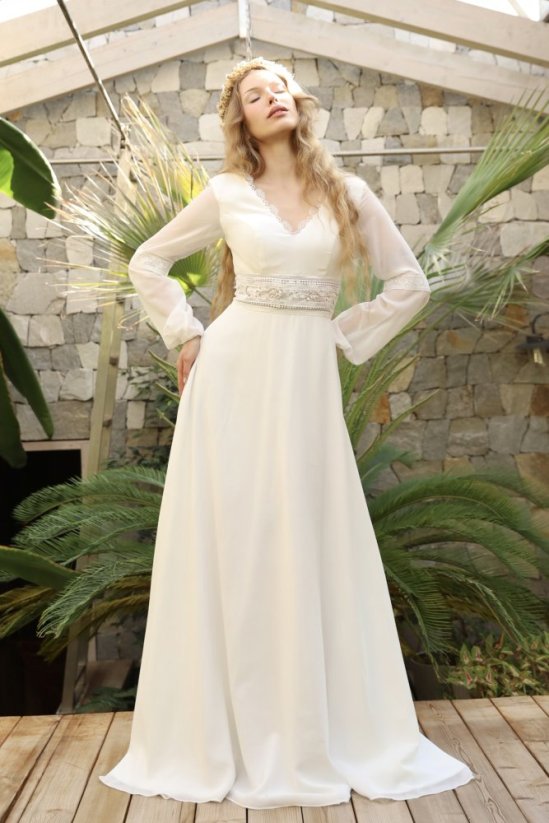 LIBUŠA - Farba šiat: Ivory, Veľkosť šiat: 32, Typ viazania: Zips