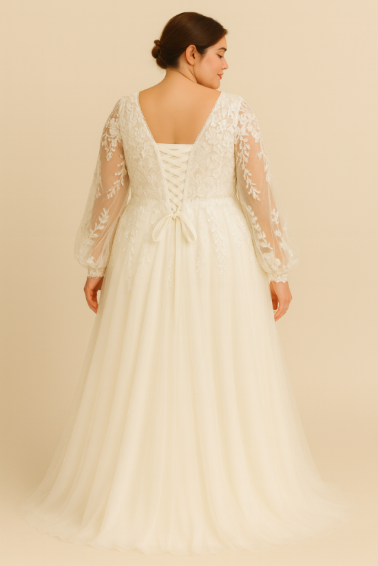 Novinka 4 - Farba šiat: Ivory, Veľkosť šiat (PLUS SIZE): 50, Typ viazania: Šnurovačka