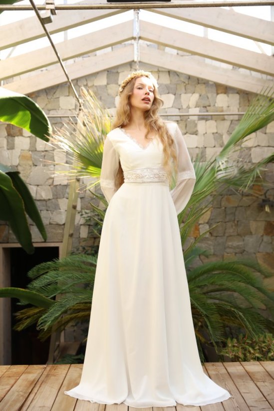 LIBUŠA - Farba šiat: Ivory, Veľkosť šiat: 32, Typ viazania: Zips