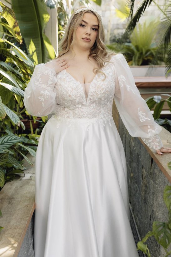 ANGELA - Farba šiat: Ivory, Veľkosť šiat (PLUS SIZE): 46, Typ viazania: Šnurovačka